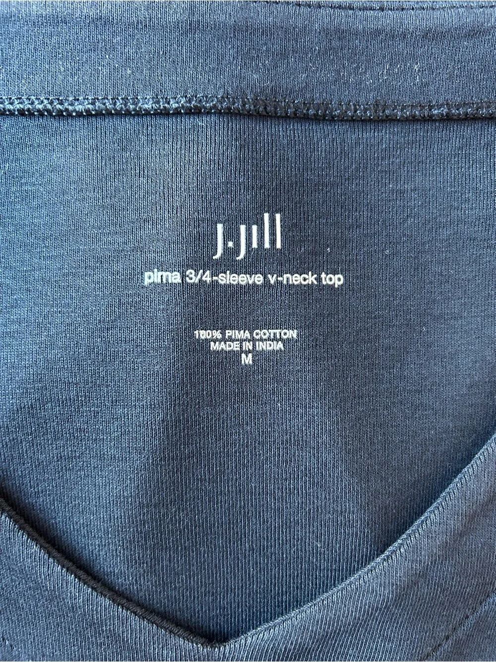 J.Jill Navy Pima Cotton V-Neck 3/4 Sleeve Tee | Soft Capsule Basic Medium - Picture 6 of 8